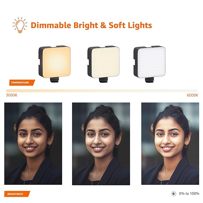 120 LED Camera Video Light with Clip | Dimmable & Rechargeable